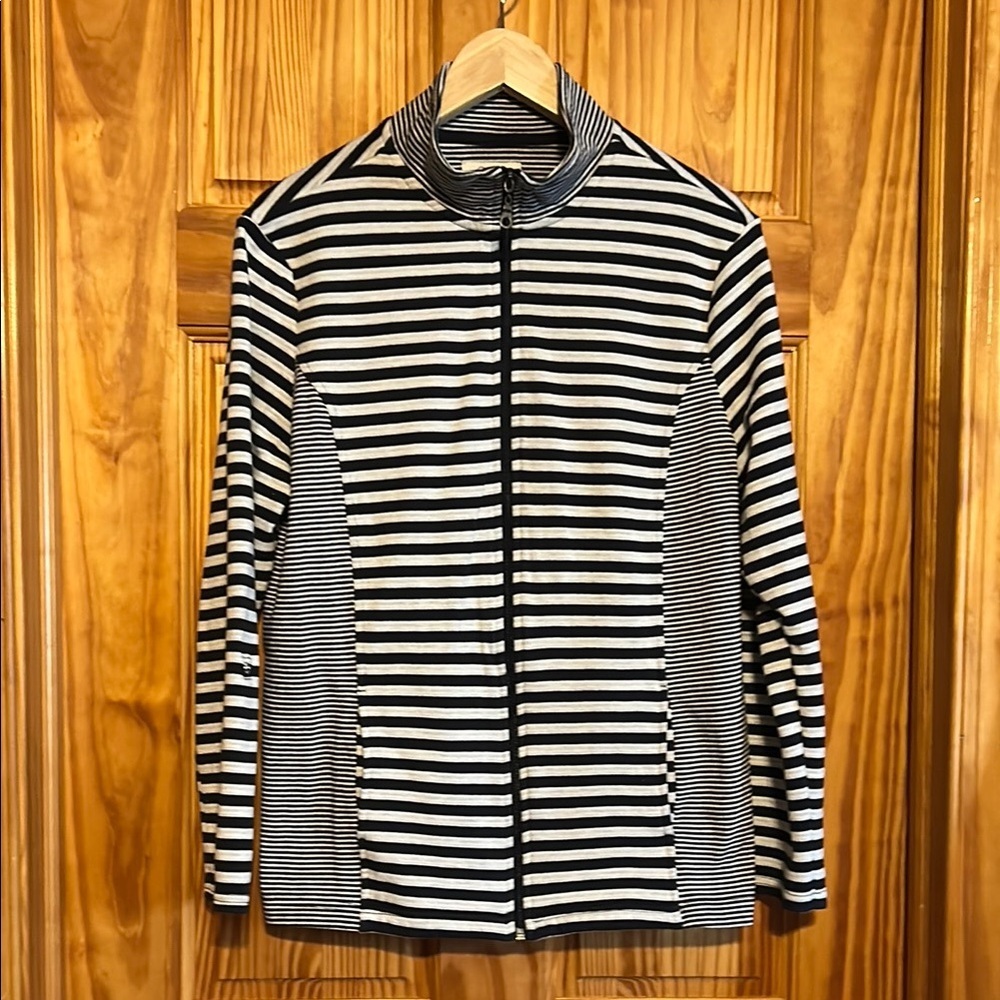 Croft and Barrow Striped Blue and Grey Zip-Up Jacket